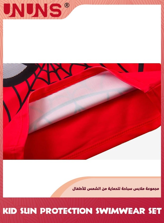 UNUNS Kid Boys Guard Swimsuit,UPF 50+ Swim Bathing Suit 3 Piece Sun Protection Swimwear Set,Short Sleeves Guard Swimsuit Swimwear,Swimming Cap,Beach Shorts,Quick-Drying Swimming Set,Red Superhero - Image 5