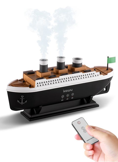 Steamship Shaped Humidifiers for Bedroom 250ml Ultrasonic Essential Oil Diffuser for Room Home Office, Jellyfish-shaped Fog, 7 Lighting Modes, Remote Control, Auto Shut-Off, 4/8H Timer 28dB Quiet