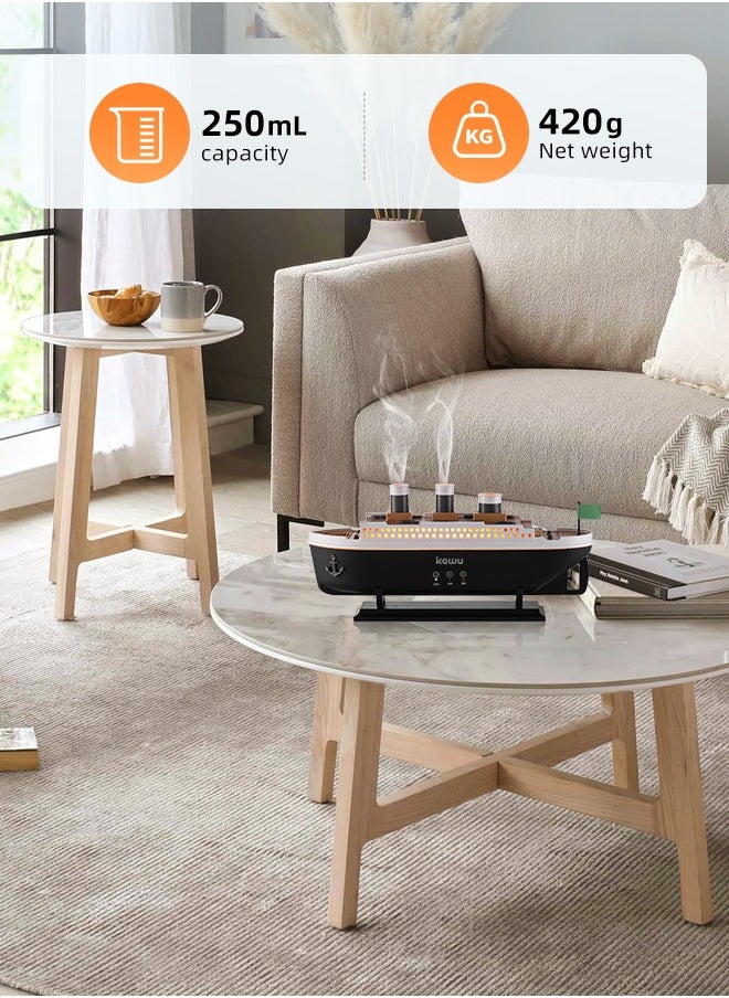 Steamship Shaped Humidifiers for Bedroom 250ml Ultrasonic Essential Oil Diffuser for Room Home Office, Jellyfish-shaped Fog, 7 Lighting Modes, Remote Control, Auto Shut-Off, 4/8H Timer 28dB Quiet