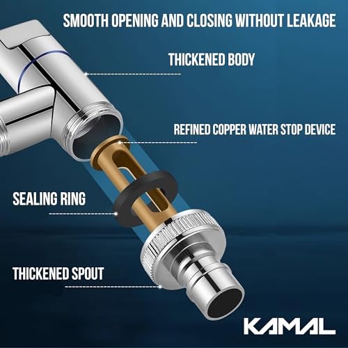 Kamal Washing Machine Tap - Flute | Chrome Finish Brass Faucet with Auto Water Stop | T-Shaped Valve Brass Faucets | Single Handle Tap | Dual Connector Type G1/2'' & 3/4'' | Space Saving Design - Image 2