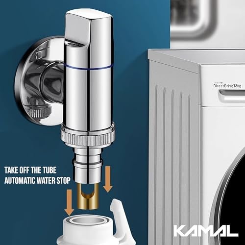 Kamal Washing Machine Tap - Flute | Chrome Finish Brass Faucet with Auto Water Stop | T-Shaped Valve Brass Faucets | Single Handle Tap | Dual Connector Type G1/2'' & 3/4'' | Space Saving Design - Image 3