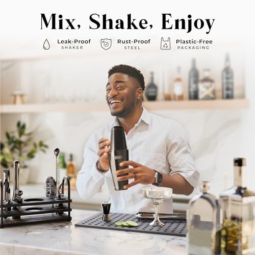 BARE BARREL® Mixology Bartender Kit Bar Set | 14-Piece Cocktail Shaker Set | Martini Barware Mixing Tools for Home Bartending | 35 Recipe Cards | Gift Set (28oz Boston Shaker, Jet Black/Black) - Image 3