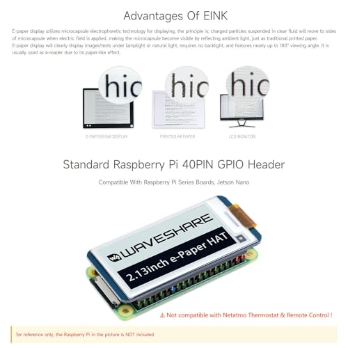 Waveshare 2.13inch E-Paper Display HAT Compatible with Raspberry Pi 5/4B/3B/Zero/Zero W/Zero 2W/Pico/Pico W/Pico WH/Jetson Nano, 250x122 Resolution Black/White Dual-Color - Image 5