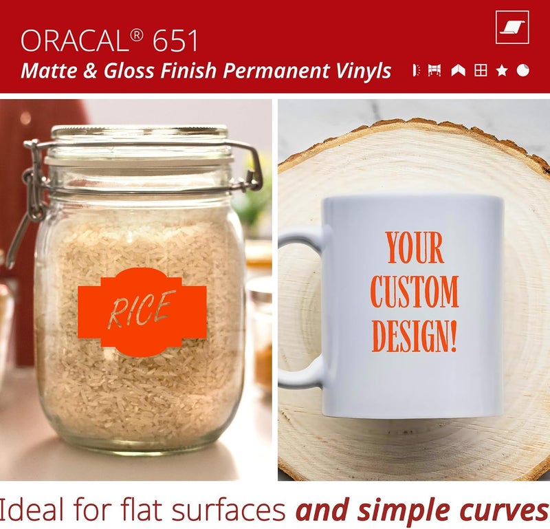 أوراكال أوراكل 651 فينيل برتقالي غير لامش ��تين لفة سهل القلع لاصق دائم فينيل حرفي لماكينات التخطيط، الملصقات ومشاريع DIY مقاس 12 بوصة × 15 قدمًا + شريط نقل - Image 2