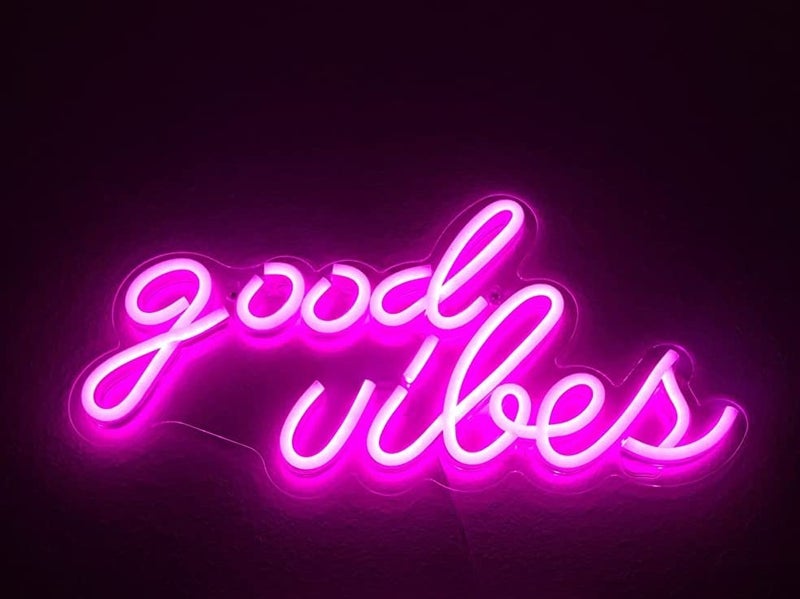 VYNES Good Vibes LED Neon Signs Light LED Art Decorative Sign - Wall Decor/Table Decor, Home Decor for Wedding Party Kids Room Living Room House Bar Pub Hotel Beach (Pink) - Image 2