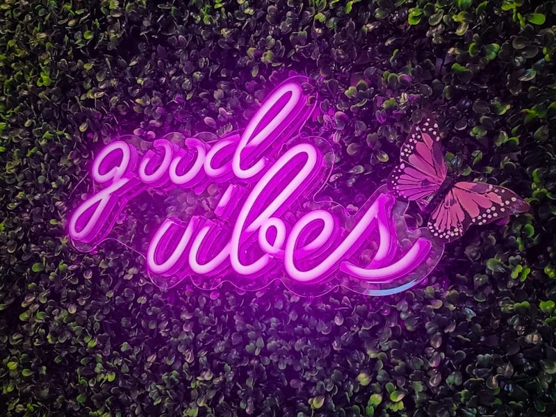 VYNES Good Vibes LED Neon Signs Light LED Art Decorative Sign - Wall Decor/Table Decor, Home Decor for Wedding Party Kids Room Living Room House Bar Pub Hotel Beach (Pink) - Image 1