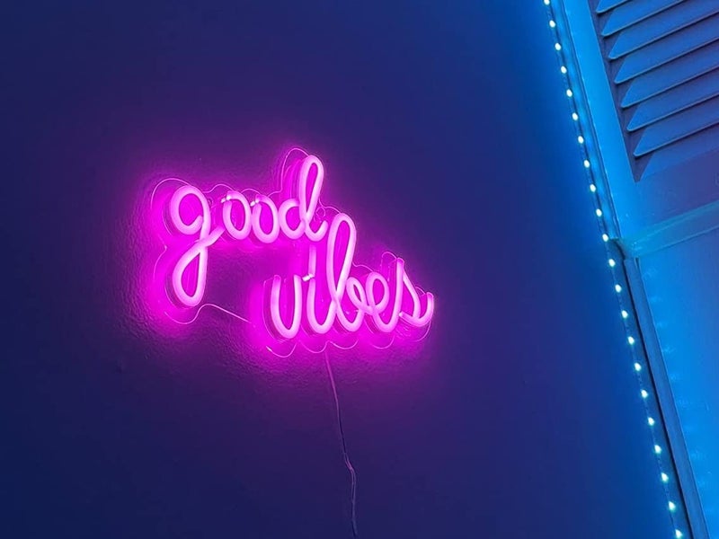 VYNES Good Vibes LED Neon Signs Light LED Art Decorative Sign - Wall Decor/Table Decor, Home Decor for Wedding Party Kids Room Living Room House Bar Pub Hotel Beach (Pink) - Image 5