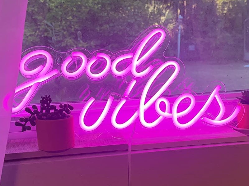 VYNES Good Vibes LED Neon Signs Light LED Art Decorative Sign - Wall Decor/Table Decor, Home Decor for Wedding Party Kids Room Living Room House Bar Pub Hotel Beach (Pink) - Image 3