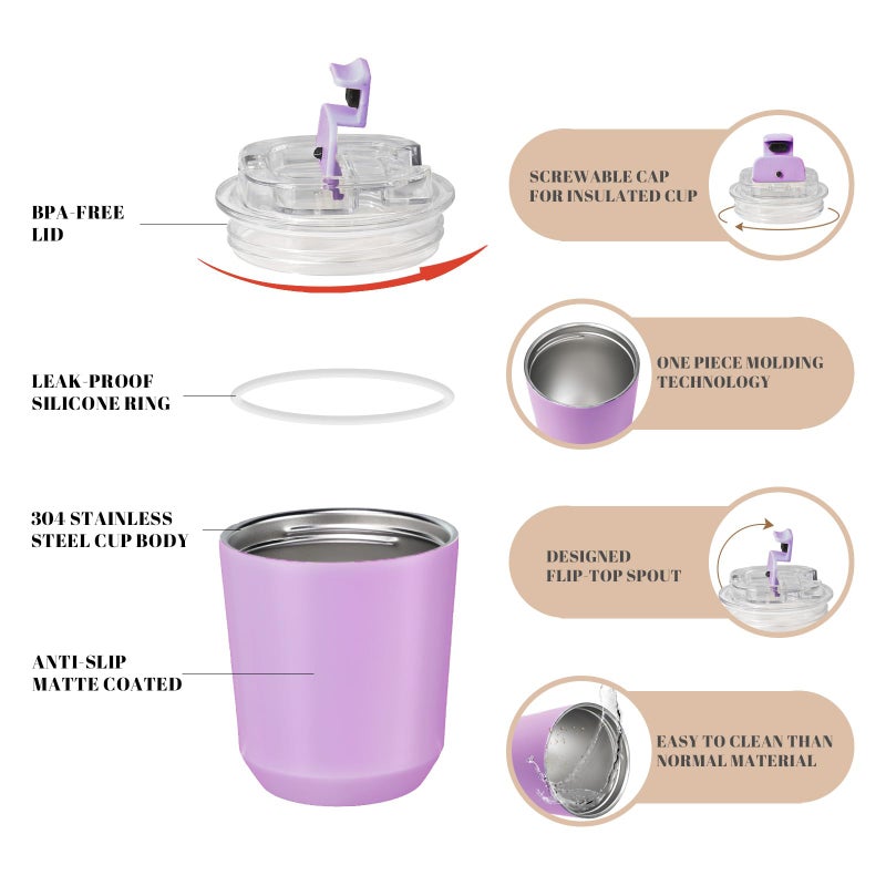 Puraville Insulated Tumblers with Lid  10 oz Travel Coffee Mug Stainless Steel Vacuum Thermos Cup  10/14 oz Leak Proof Reusable Double Walled Coffee Tumbler for Iced and Hot Drinks Lilac - Image 4