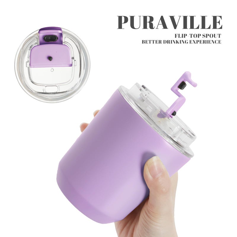 Puraville Insulated Tumblers with Lid  10 oz Travel Coffee Mug Stainless Steel Vacuum Thermos Cup  10/14 oz Leak Proof Reusable Double Walled Coffee Tumbler for Iced and Hot Drinks Lilac - Image 5