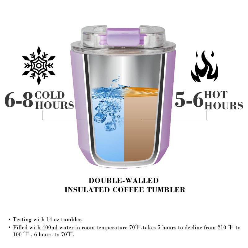 Puraville Insulated Tumblers with Lid  10 oz Travel Coffee Mug Stainless Steel Vacuum Thermos Cup  10/14 oz Leak Proof Reusable Double Walled Coffee Tumbler for Iced and Hot Drinks Lilac - Image 3
