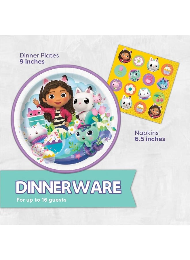 Unique Gabbys Dollhouse Party Supplies  Gabby Dollhouse Party Supplies  Gabby Doll House Party Supplies  Officially Licensed  Tablecover Plates Napkins Button  Serves 16 Guests - Image 5