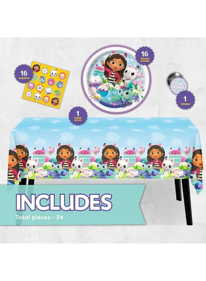 Unique Gabbys Dollhouse Party Supplies  Gabby Dollhouse Party Supplies  Gabby Doll House Party Supplies  Officially Licensed  Tablecover Plates Napkins Button  Serves 16 Guests - Image 4