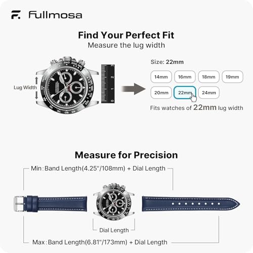 Fullmosa Watch Band, Quick Release Leather Watch Strap Compatible with Samsung Galaxy Garmin for Men Women, Replacement Bands Width 12mm 14mm 16mm 18mm 19mm 20mm 21mm 22mm 24mm - Image 5