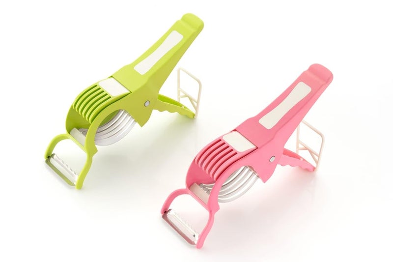 Clazkit Pack of 2 Plastic 2 in 1 Vegetable & Fruit Multi & Peeler, Veg Sharp Stainless Steel 5 Blade Vegetable Cutter with Peeler (Multi) - Image 3