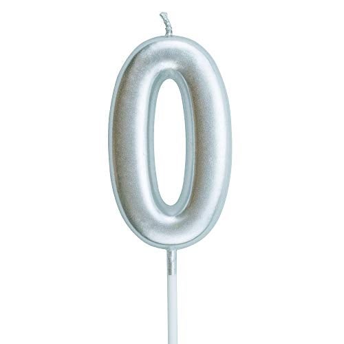 XNOVA Birthday Candles Ten Years Silvery Happy Birthday Number 0 Candle for Cake Topper Decoration for Party Kids Adults Numeral 10 100 20 30 70 40 60 80 90 50 - Image 1