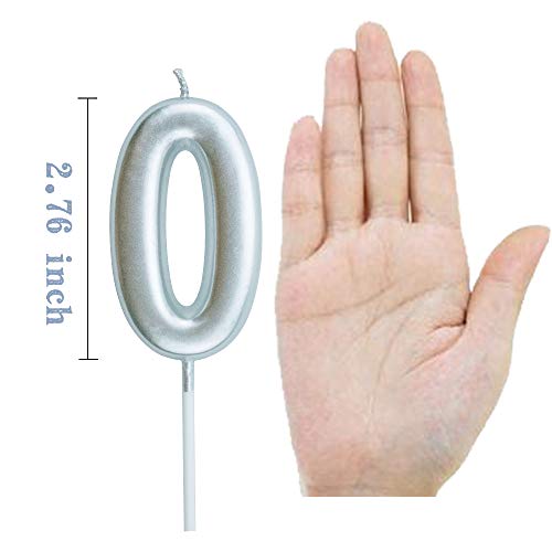XNOVA Birthday Candles Ten Years Silvery Happy Birthday Number 0 Candle for Cake Topper Decoration for Party Kids Adults Numeral 10 100 20 30 70 40 60 80 90 50 - Image 2