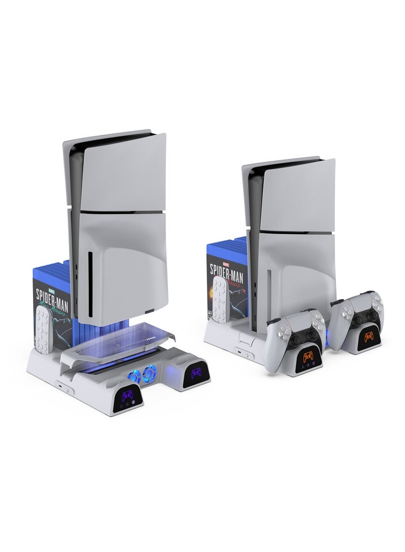 كابتن تيك PS5 Cooling Station,Cooling Stand with Suction Cooling Fan and Dual Controller Charger Station for Playstation 5 PS5 Console, with Charging Dock Station and 11 Games Storage- 2 IN1 Cable - Image 1