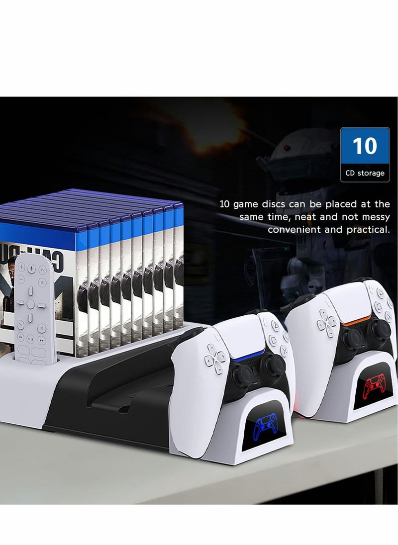 Captaintech - PS5 Cooling Station,Cooling Stand with Suction Cooling Fan and Dual Controller Charger Station for Playstation 5 PS5 Console, with Charging Dock Station and 11 Games Storage- 2 IN1 Cable - Image 1