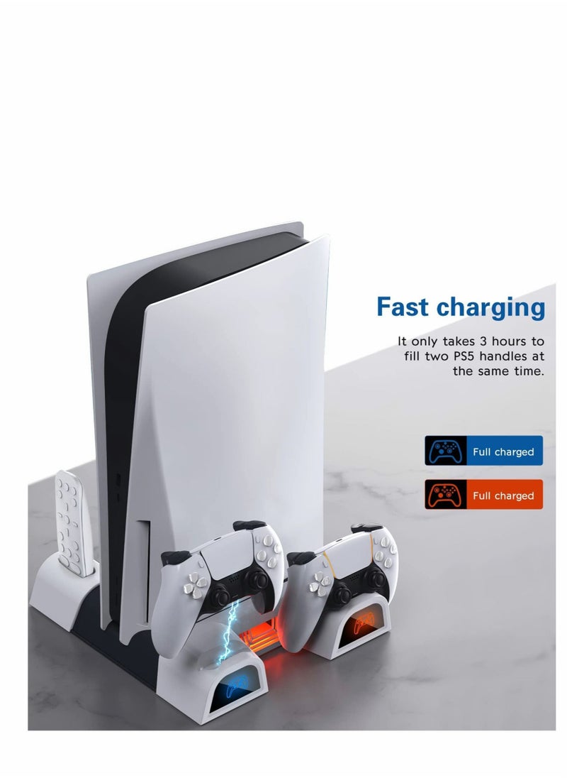 Captaintech - PS5 Cooling Station,Cooling Stand with Suction Cooling Fan and Dual Controller Charger Station for Playstation 5 PS5 Console, with Charging Dock Station and 11 Games Storage- 2 IN1 Cable - Image 1