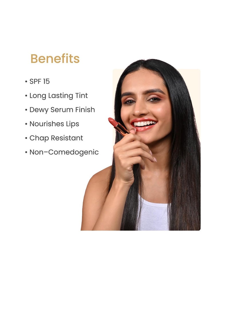 ايرث ريثم أحمر شفاه كريمي بسيروم إيرث ريذم مع عامل حماية من الشمس SPF 15، رانجريزي 07، مقاوم للتشققات، يغذي الشفاه، لا يسبب انسداد المسامات، غني بزيت المشمش وزيت الورد وزبدة الشيا 3.8 جم - Image 2