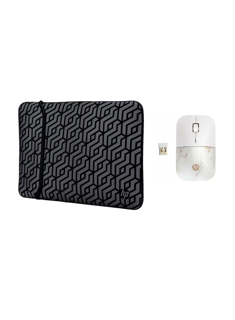 HP 2x1 Sleeve & Wireless Mouse Combo For Laptop, Includes 1pcs 14-Inch Reversible Neoprene (Black & Grey) and 1pcs Z3700 Wireless Mouse (Copper Marble) - Image 1