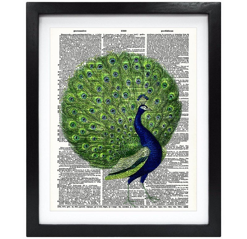 Susie Arts 8X10 Unframed Colorful Peacock Upcycled Vintage Dictionary Art Print Book Art Print Home Decor Wall Art V043 - Image 1