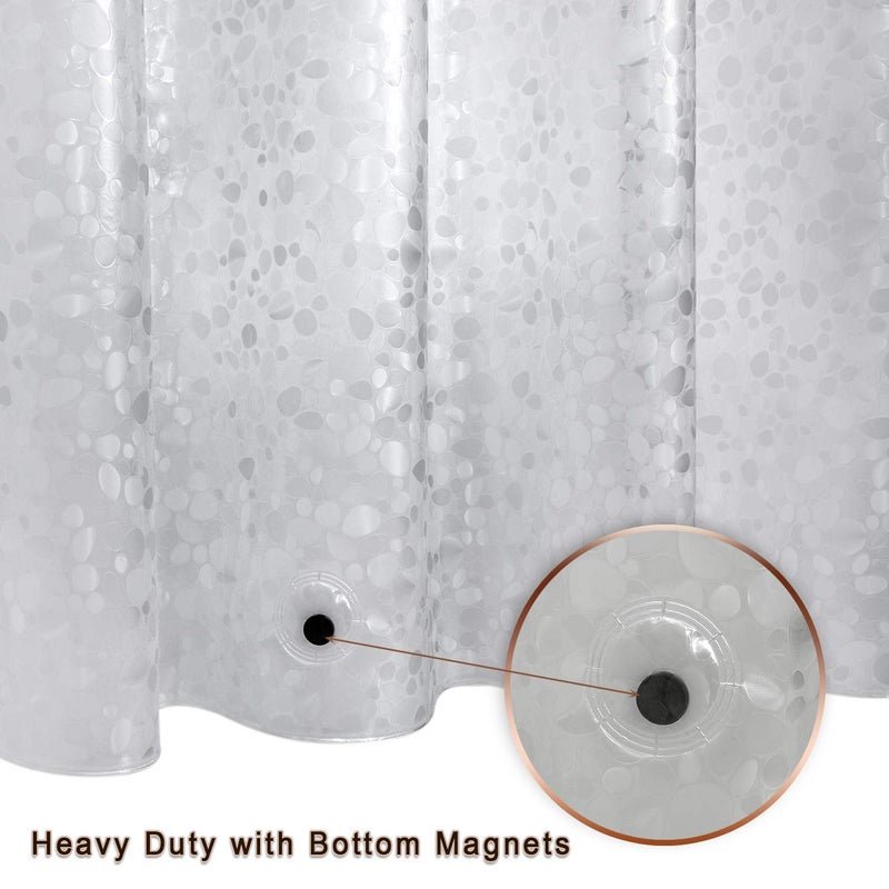 Bostofy Waterproof Shower Curtain Liner 8G EVA Thick Shower Curtain with Heavy Duty 3 Bottom Magnets, Shower Liner for Shower Stall, Bathtubs, 3D Pebble Pattern, 72 x 72,12 Hooks - Image 3