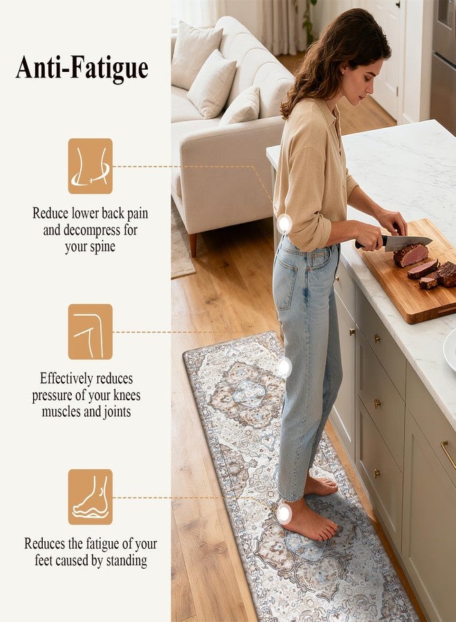 Ileading Kitchen Anti Fatigue Mat Set of 2 Non Skid Waterproof Kitchen Floor Mat Vintage Cushioned Comfort Standing Mat Boho Kitchen Rug Runner for Kitchen Sink Laundry, 17"x47"+17"x28", Light Brown - Image 3