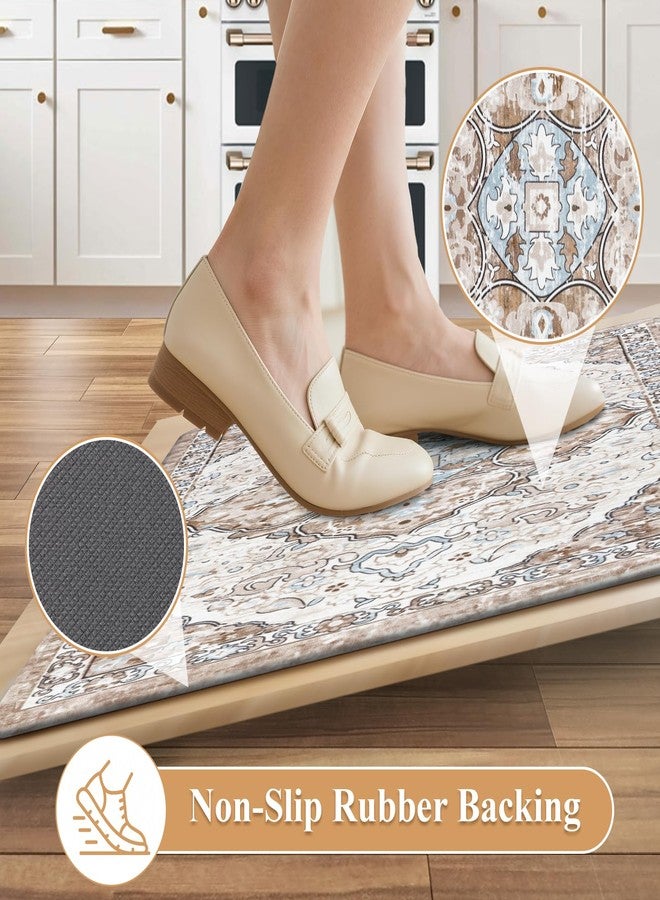 Ileading Kitchen Anti Fatigue Mat Set of 2 Non Skid Waterproof Kitchen Floor Mat Vintage Cushioned Comfort Standing Mat Boho Kitchen Rug Runner for Kitchen Sink Laundry, 17"x47"+17"x28", Light Brown - Image 4