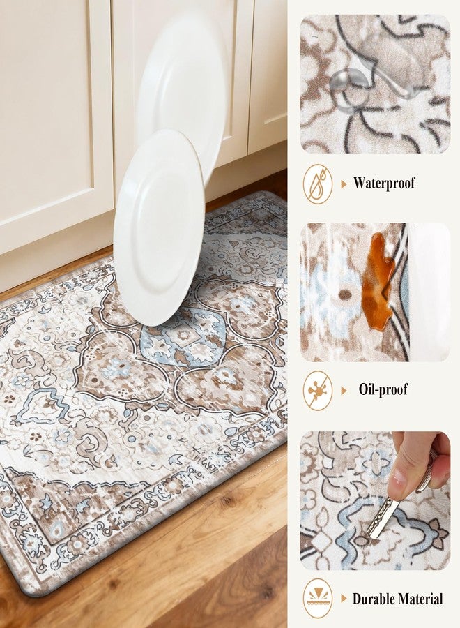 Ileading Kitchen Anti Fatigue Mat Set of 2 Non Skid Waterproof Kitchen Floor Mat Vintage Cushioned Comfort Standing Mat Boho Kitchen Rug Runner for Kitchen Sink Laundry, 17"x47"+17"x28", Light Brown - Image 5