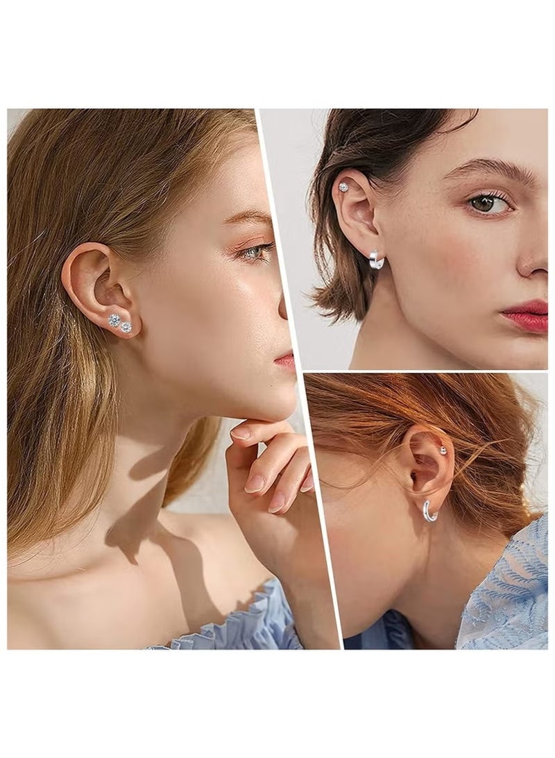 Earrings for Men, Stainless Steel Black Stud Earrings Hoop Earrings Set for Unisex, Boys Girls Jewelry Set Gift (12 Pairs Set) - Image 5