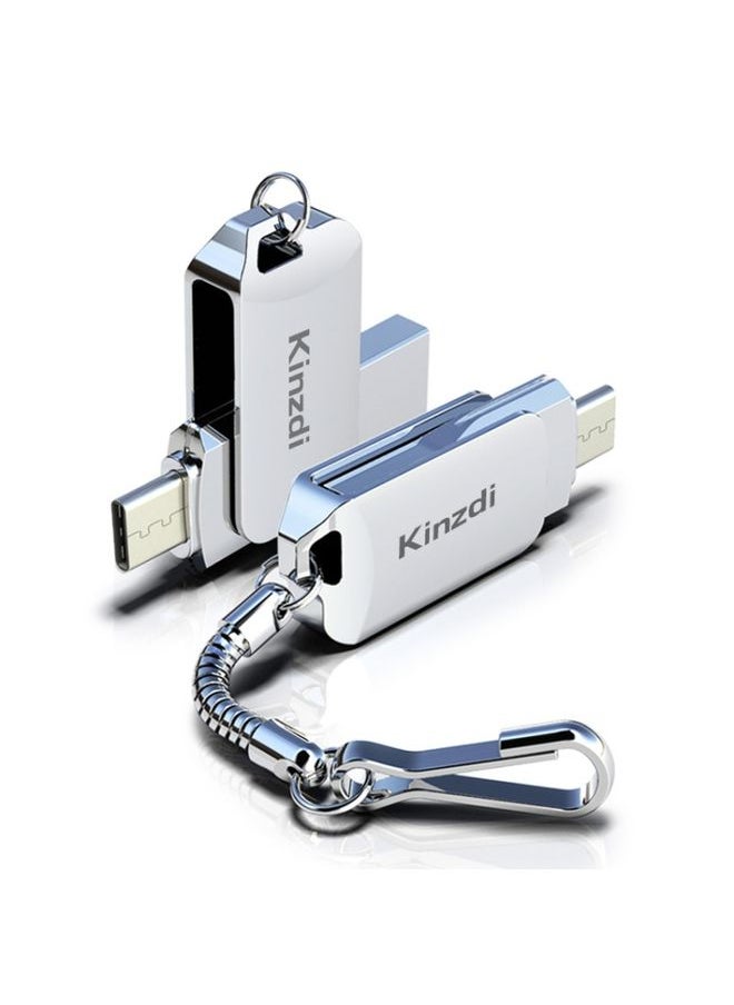 BURAQ Kinzdi 64GB USB + Type-C Interface Metal Twister Flash Disk V8 (Silver)  - Image 2