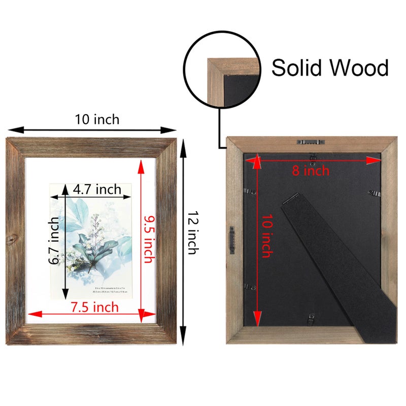 KAIWIN 100% Solid Wood Brown 8x10 Picture Frame 1 Pack - Display Picture 5x7 with Mat  HD Glass Inside  Rustic Wooden Photo Frames for Table Top and Wall Mounting - Image 5