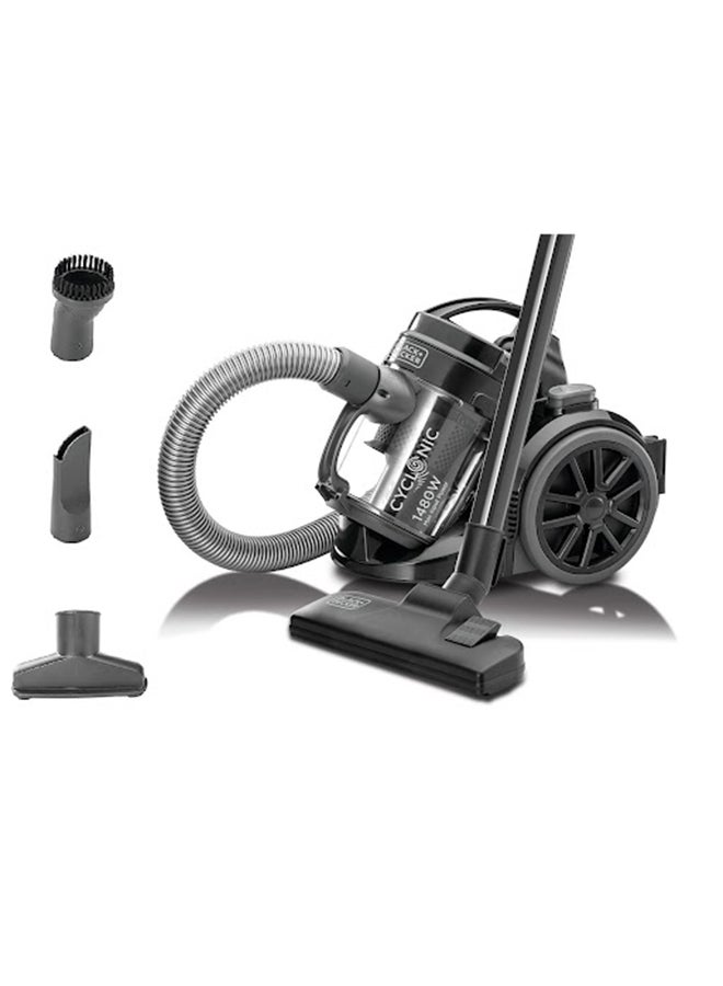 BLACK+DECKER Multi-Cyclonic Bagless Vacuum Cleaner, 6-Stage Filtration, Variable Speed, 143 Air Watts, 5m Cable, Includes Brushes, Powerful & Efficient, 1.8 L 1480 W VM1480-B5 Black - Image 2