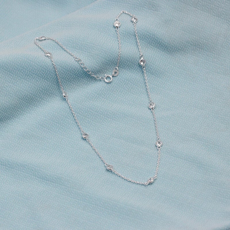 LeCalla 925 Sterling Silver Jewelry Italian Design Round Cubic Zirconia CZ Station Necklace Cable Chain Statement Necklace for Women Teen 16 Inches - Image 5