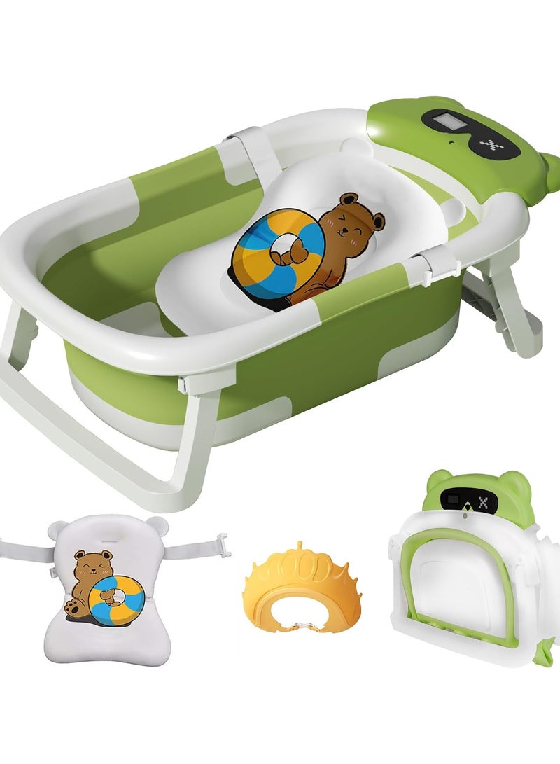حوض استحمام قابل للطي للأطفال حديثي الولادة إلى الأطفال الصغار | حوض استحمام محمول للأطفال الرضع مع وسادة ناعمة وتصميم غير قابل للانزلاق | حوض استحمام متين للسفر باللون الأخضر - Image 1