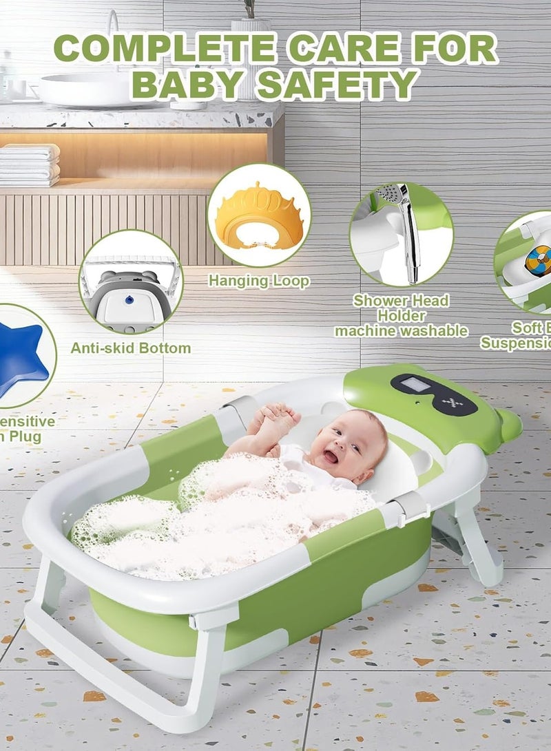 حوض استحمام قابل للطي للأطفال حديثي الولادة إلى الأطفال الصغار | حوض استحمام محمول للأطفال الرضع مع وسادة ناعمة وتصميم غير قابل للانزلاق | حوض استحمام متين للسفر باللون الأخضر - Image 5