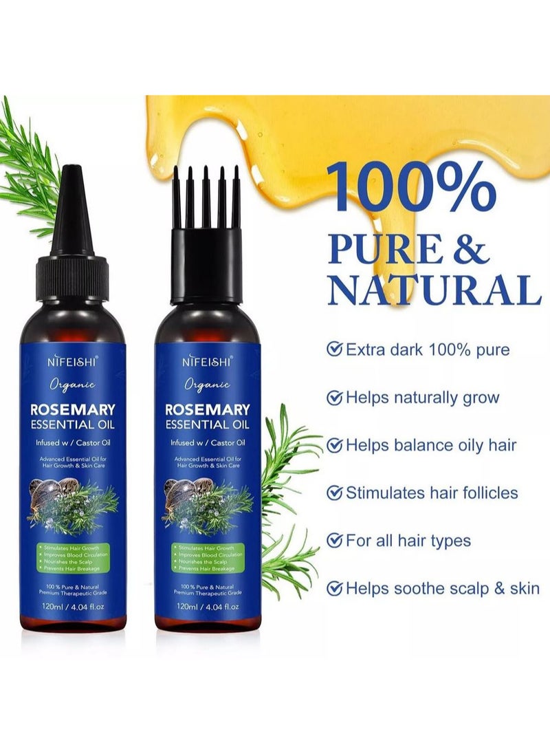 NIFEISHI - Organic Rosemary Essential Oil Infused w/ Castor Oil For Hair Growth and Skin Care 120ml - Image 1