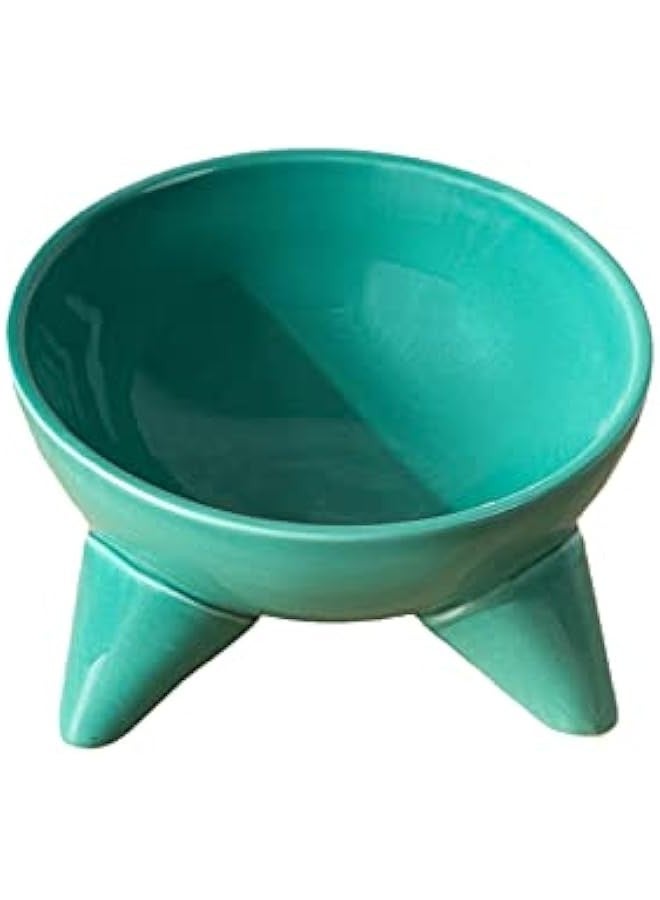 Pet Ceramic high Bowl Slanting Mouth cat Bowl Anti Black Chin cat Food Bowl cat Drinking Bowl Anti Spill Dog Bowl Supplies-Mint Green - Image 1
