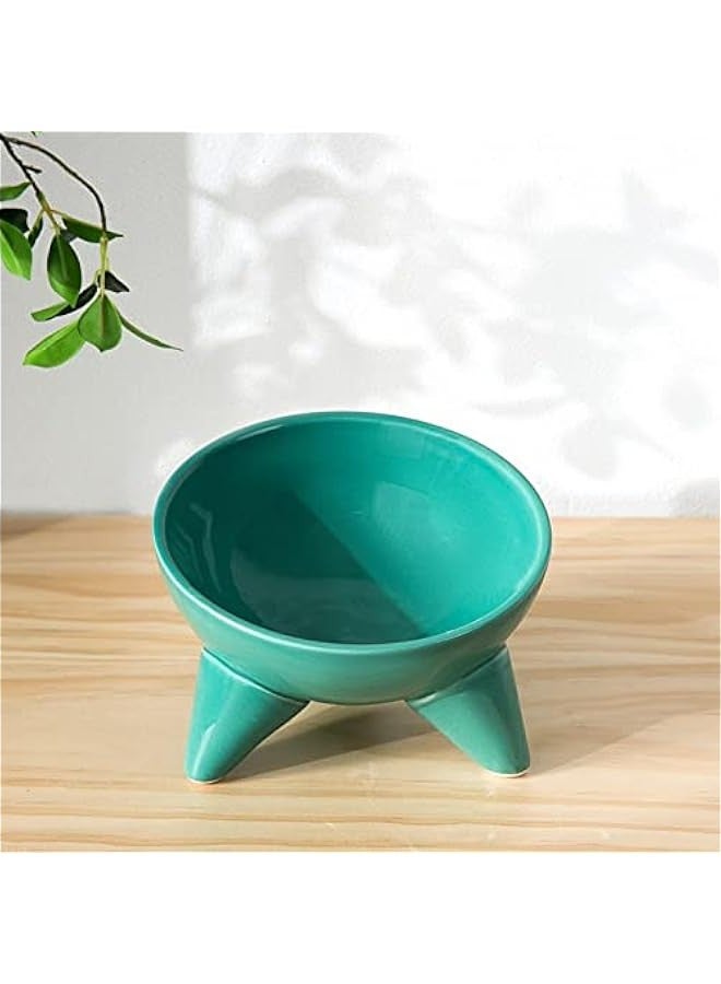Pet Ceramic high Bowl Slanting Mouth cat Bowl Anti Black Chin cat Food Bowl cat Drinking Bowl Anti Spill Dog Bowl Supplies-Mint Green - Image 2