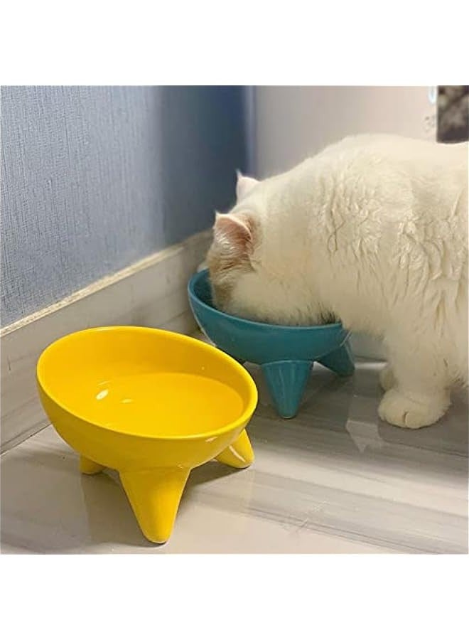 Pet Ceramic high Bowl Slanting Mouth cat Bowl Anti Black Chin cat Food Bowl cat Drinking Bowl Anti Spill Dog Bowl Supplies-Mint Green - Image 3