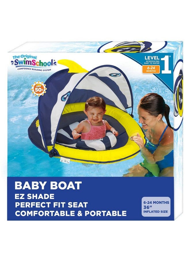 SwimSchool Deluxe Baby Float With Adjustable Canopy 6 24 Months Baby Swim Float With Splash & Play Activity Center Safety Seat Navy/White - Image 1