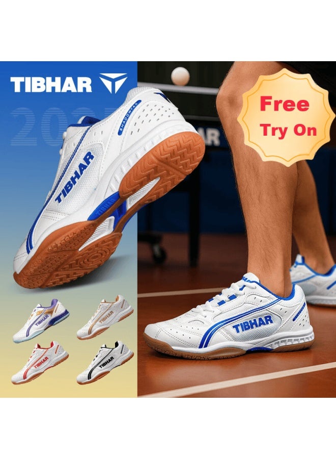 Tibhar Professional Table Tennis Shoes For Women, Advanced Breathable Summer Sports Shoes For Men, White Blue Size 37 - Image 1