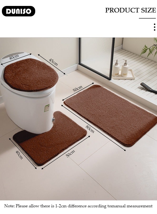 DUNISO مجموعة سجادات حمام مكونة من 3 قطع تشمل سجادة استحمام، سجادة كونتور وغطاء مرحاض، سجادات استحمام فائقة النعومة، ماصة للماء وغير قابلة للانزلاق لارضية الحمام، حوض الاستحمام وغرفة الاستحمام، قابلة للغسل في الغسالة - Image 4