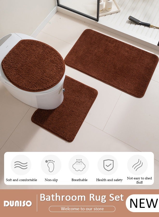 DUNISO مجموعة سجادات حمام مكونة من 3 قطع تشمل سجادة استحمام، سجادة كونتور وغطاء مرحاض، سجادات استحمام فائقة النعومة، ماصة للماء وغير قابلة للانزلاق لارضية الحمام، حوض الاستحمام وغرفة الاستحمام، قابلة للغسل في الغسالة - Image 1