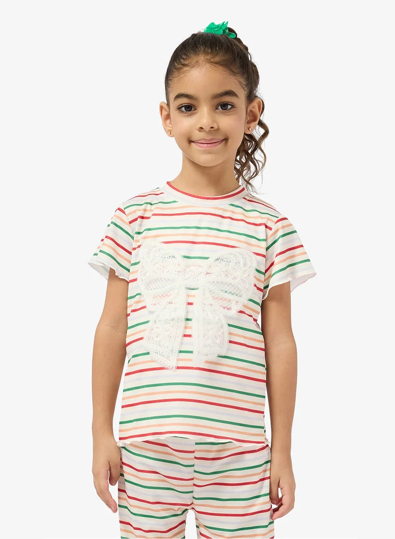 Pinata  Butterfly Stripe Tshirt and Pants Set for Women | Best Price UAE