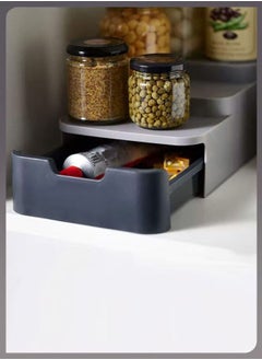 Toshionics Compact 3 Tier Shelf Organizer Cupboard Store Plastic Spice Rack Waterproof Non-Skid and Non-Slip Holder Bottle Rack to Use in Kitchen Pantry Office Room Vanity Bathroom Cabinet Countertop with Drawer  - Image 3