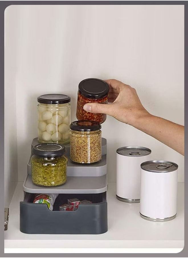 Toshionics Compact 3 Tier Shelf Organizer Cupboard Store Plastic Spice Rack Waterproof Non-Skid and Non-Slip Holder Bottle Rack to Use in Kitchen Pantry Office Room Vanity Bathroom Cabinet Countertop with Drawer  - Image 2