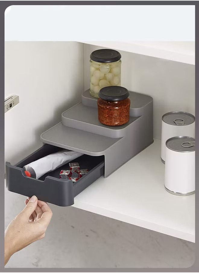 Toshionics Compact 3 Tier Shelf Organizer Cupboard Store Plastic Spice Rack Waterproof Non-Skid and Non-Slip Holder Bottle Rack to Use in Kitchen Pantry Office Room Vanity Bathroom Cabinet Countertop with Drawer  - Image 4